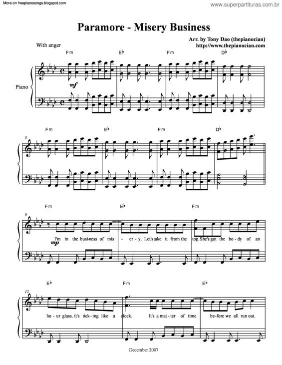 Partitura da música Misery Business v.5