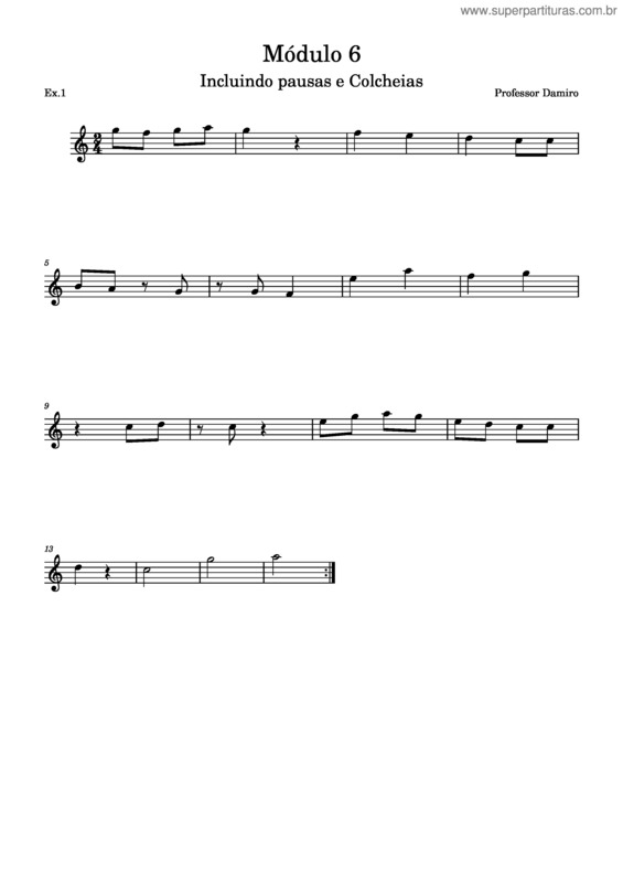 Partitura da música Módulo 6 Ex.1 Incluindo Pausas E Colcheias