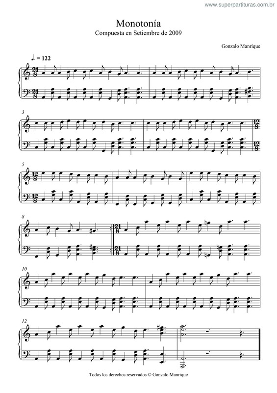 Partitura da música Monotonía