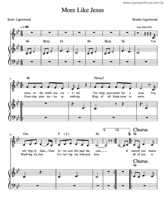 Partitura da música More Like Jesus