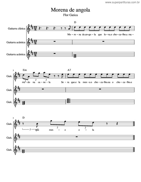 Partitura da música Morena De Angola 3 Parti