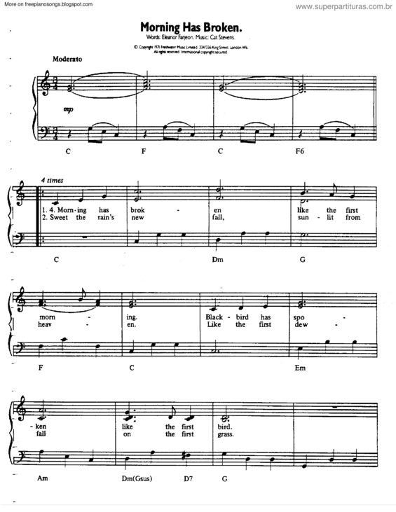 Partitura da música Morning Has Broken v.3