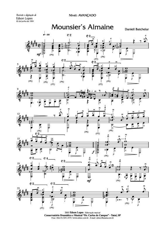 Partitura da música Mounsier´s Almaine