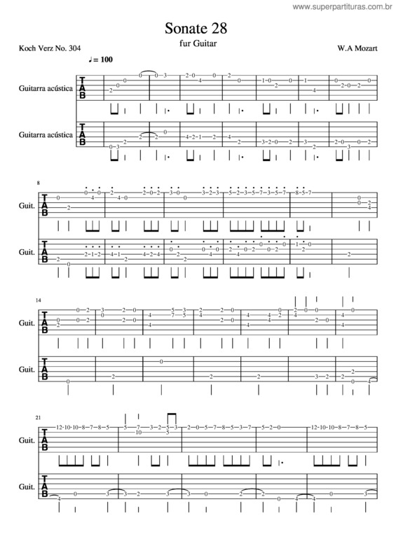 Partitura da música Mozart Violin Sonata In E Minor Guitar Part