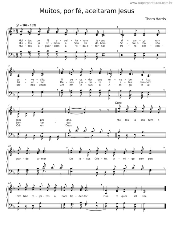 Partitura da música Muitos, Por Fé, Aceitaram Jesus