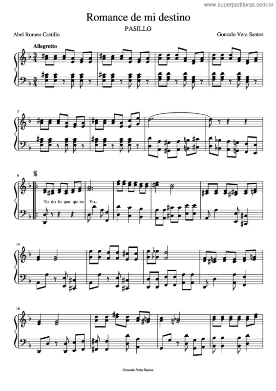 Partitura da música Musescore Romance De Mi Destino