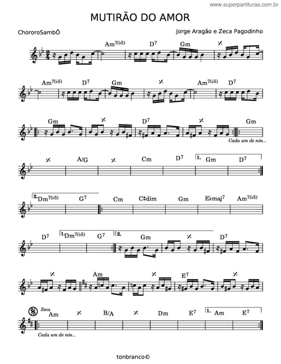 Partitura da música Mutirão Do Amor