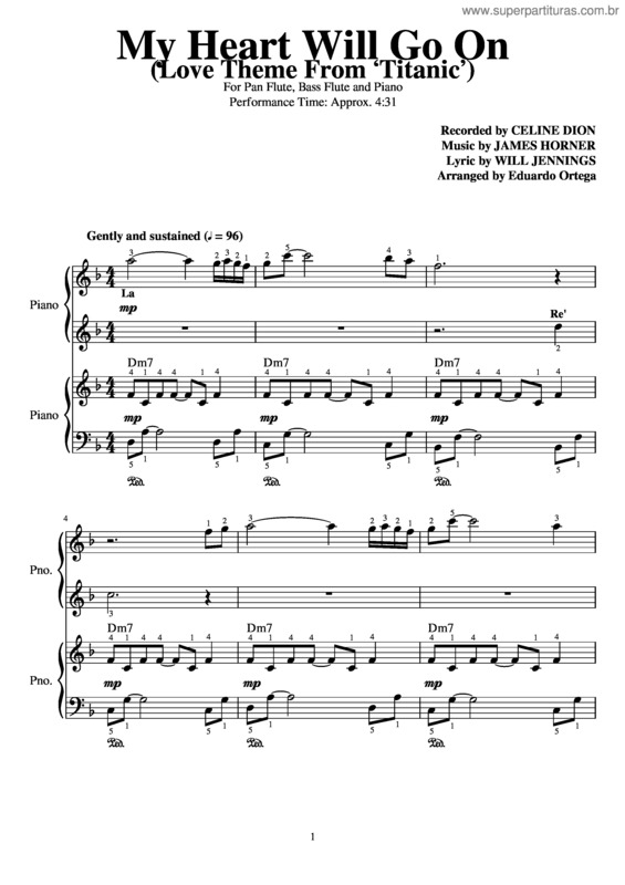 Partitura da música My Heart Will Go On Piano A 4 Manos