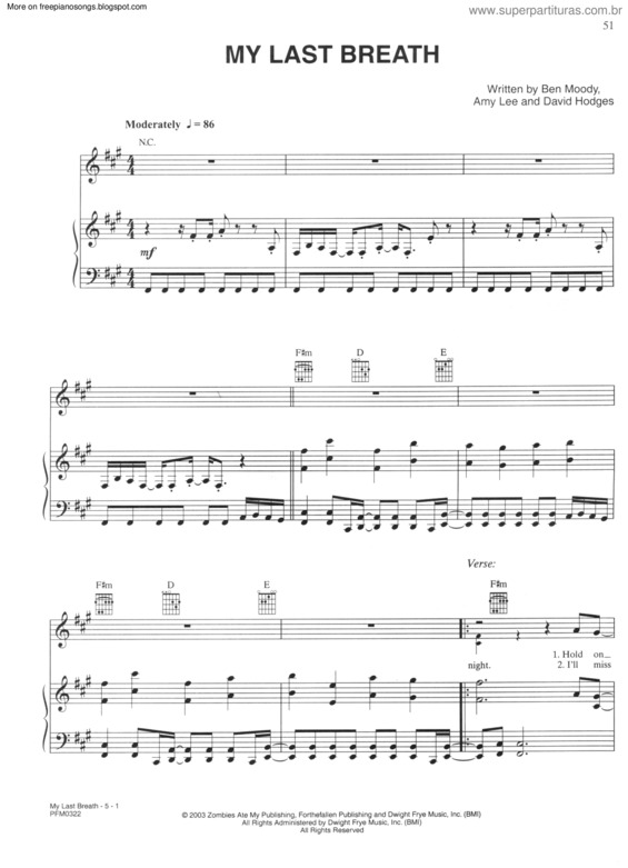 Partitura da música My Last Breath v.3