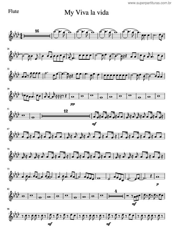 Partitura da música My Viva La Vida Flute