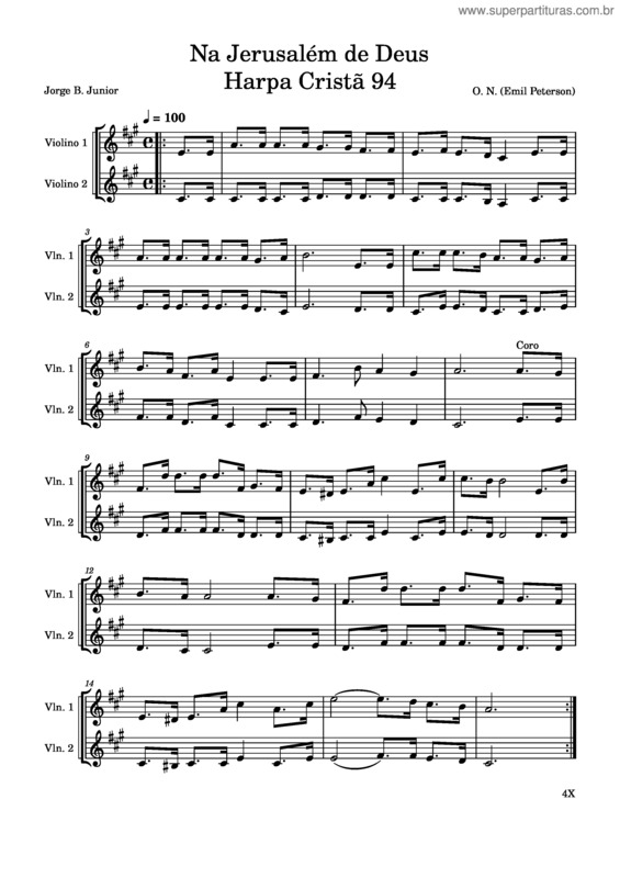 Partitura da música Na Jerusalém De Deus Harpa Cristã 94