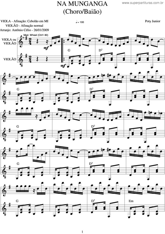 Partitura da música Na Munganga