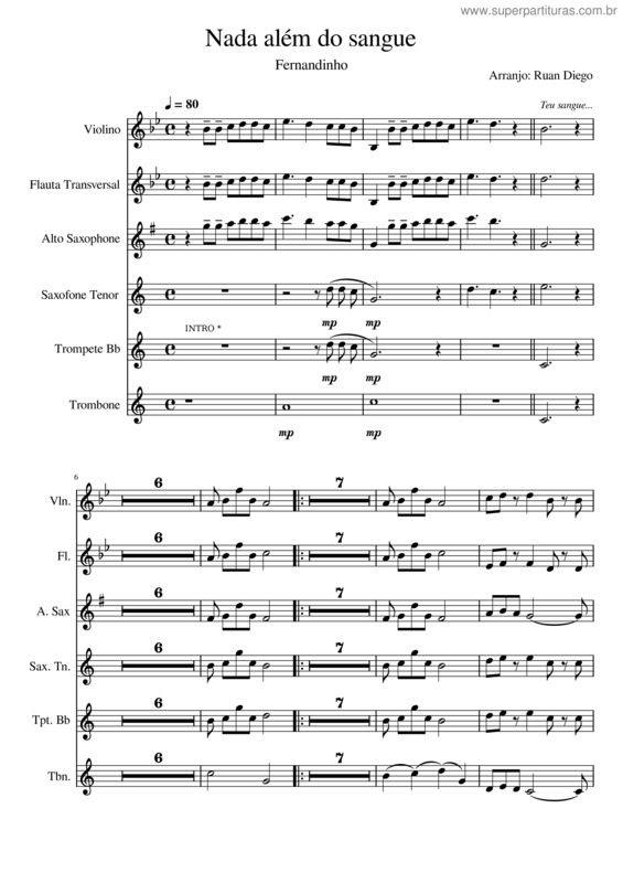 Partitura da música Nada Além Do Sangue v.3