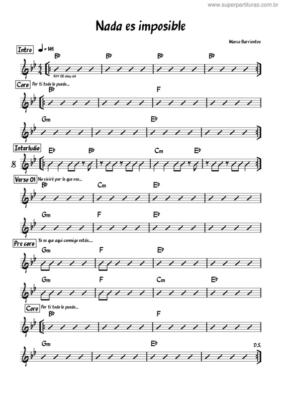 Partitura da música Nada Es Imposible Bb