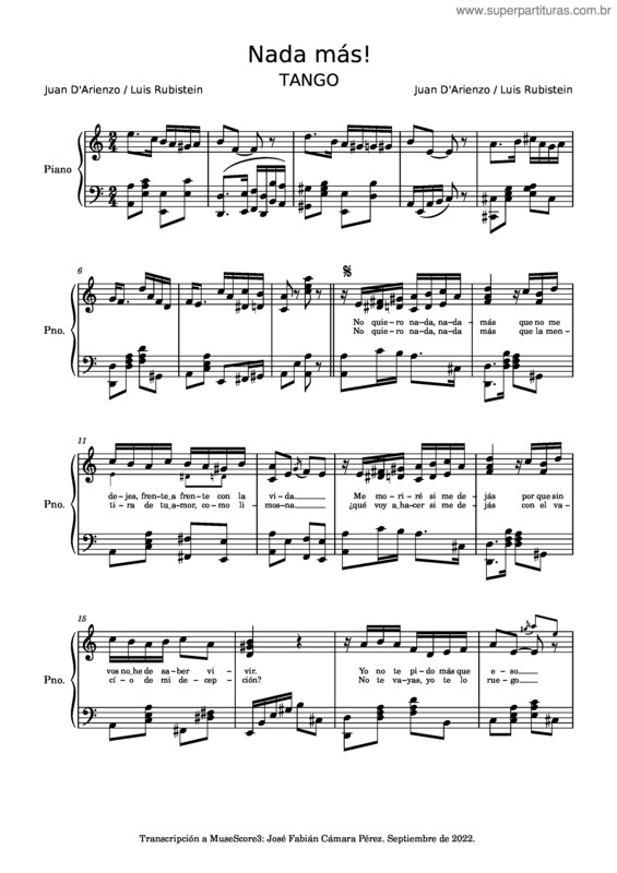 Partitura da música Nada Más!