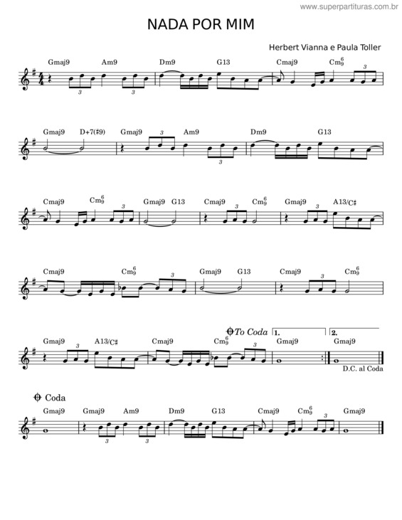 Partitura da música Nada Por Mim v.6