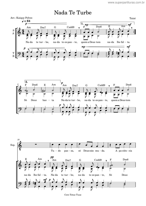 Partitura da música Nada Te Turbe v.5