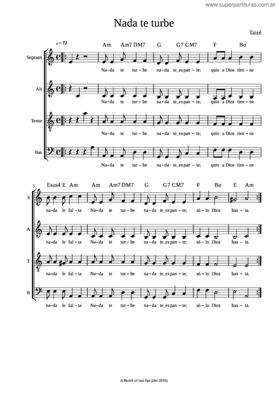 Partitura da música Nada Te Turbe