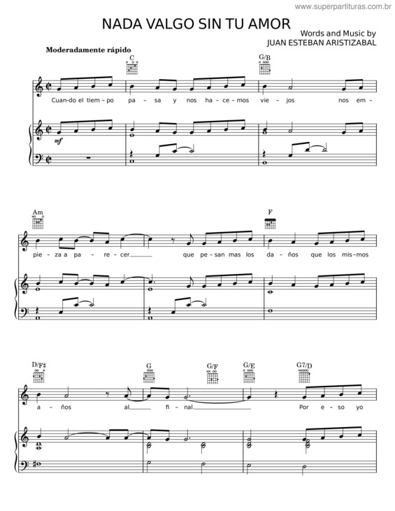 Partitura da música Nada Valgo Sin Tu Amor