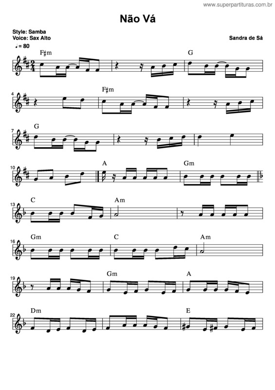 Partitura da música Não Vá v.6