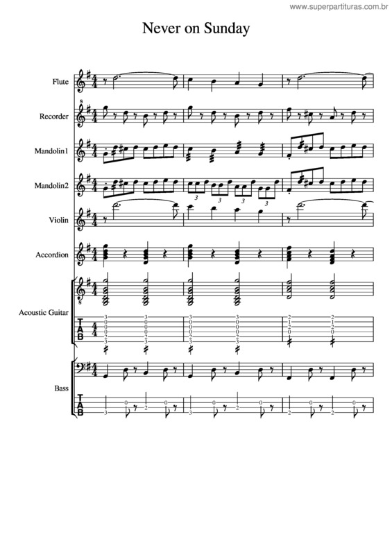 Partitura da música Never On Sunday v.3