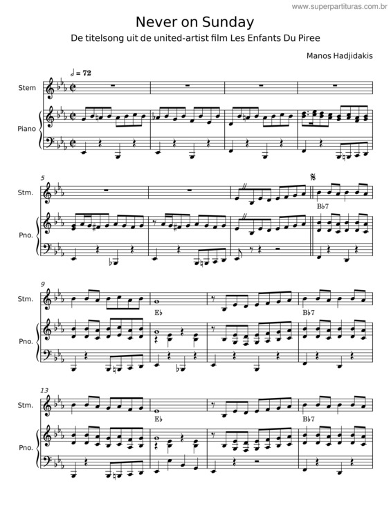 Partitura da música Never On Sunday v.4