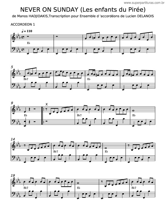 Partitura da música Never On Sunday v.5