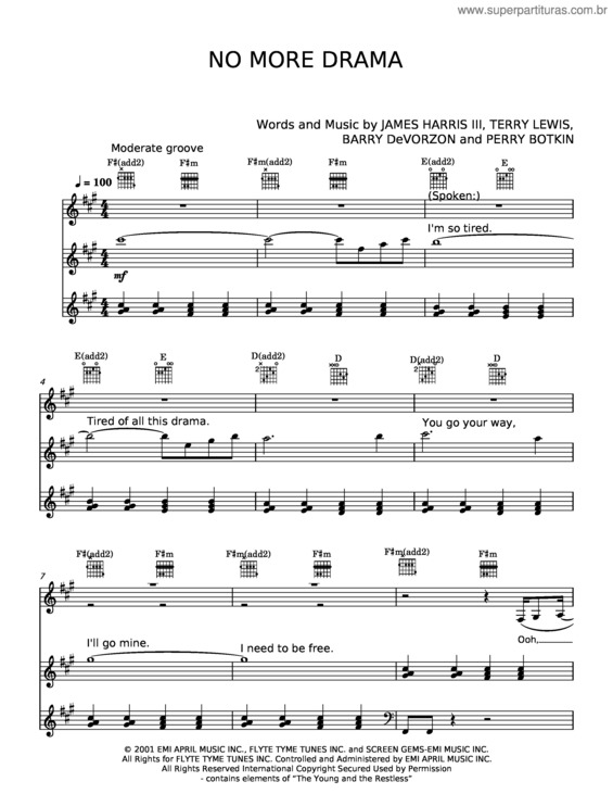 Partitura da música No More Drama v.3