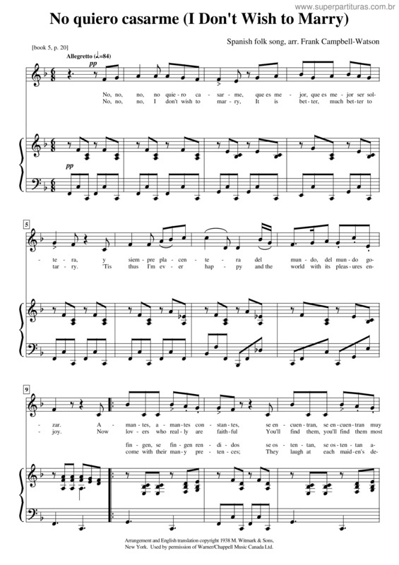 Partitura da música No Quiero Casarme