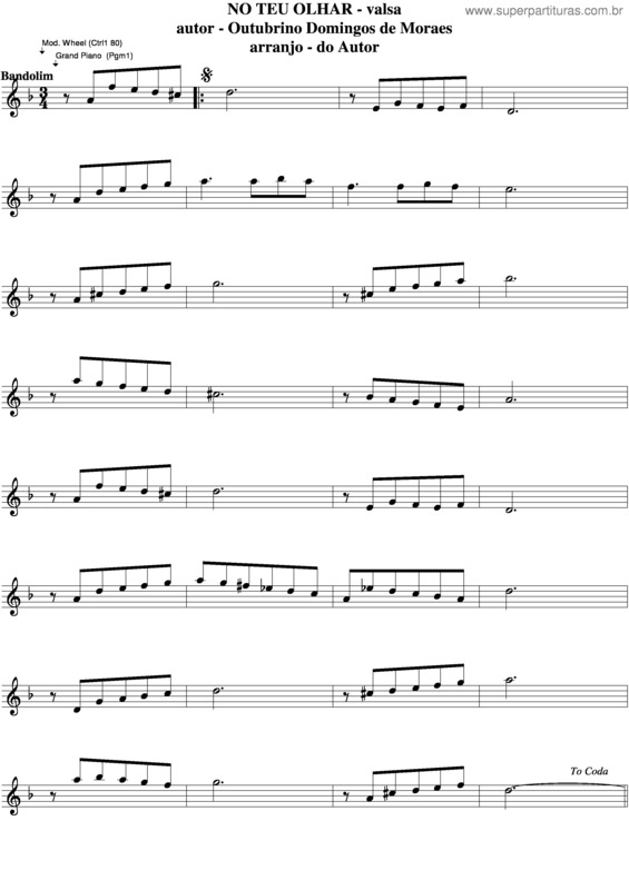 Partitura da música No Teu Olhar v.3