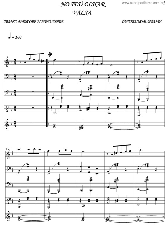 Partitura da música No Teu Olhar