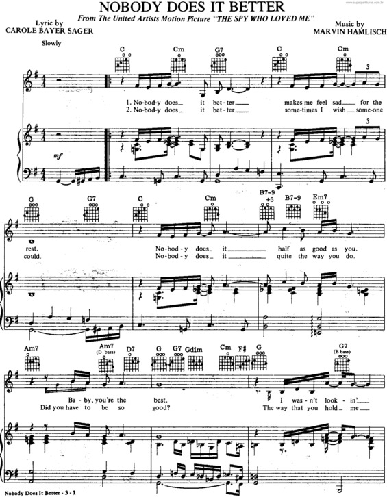 Partitura da música Nobody Does It Better