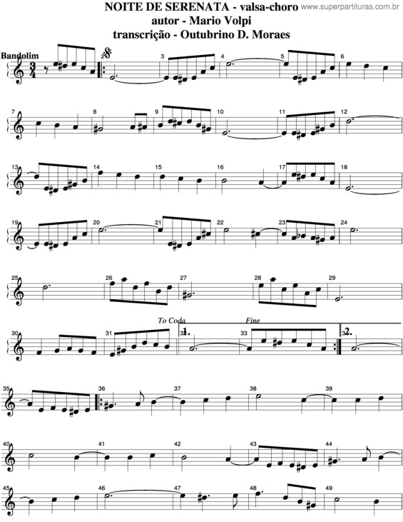 Partitura da música Noite De Serenata