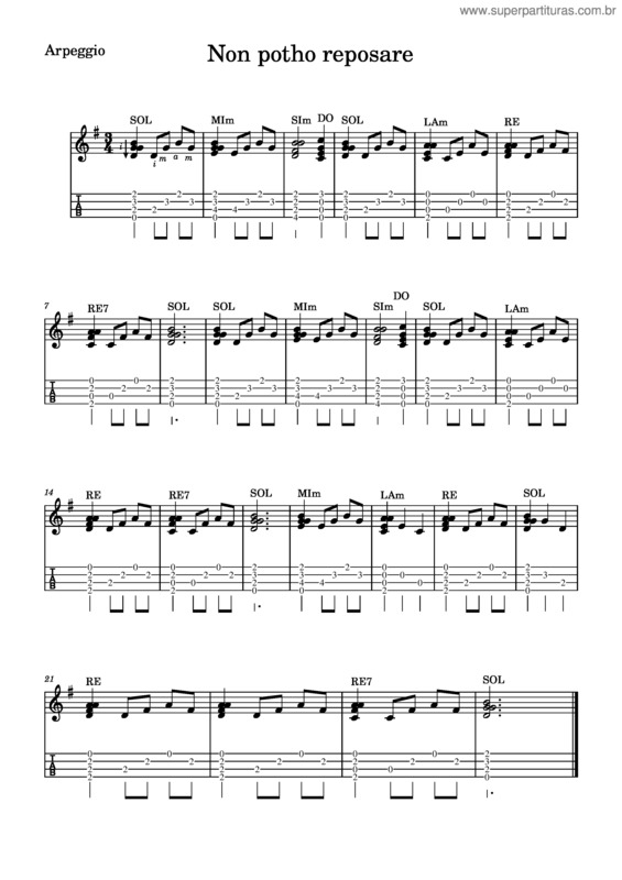 Partitura da música Non Potho Reposare