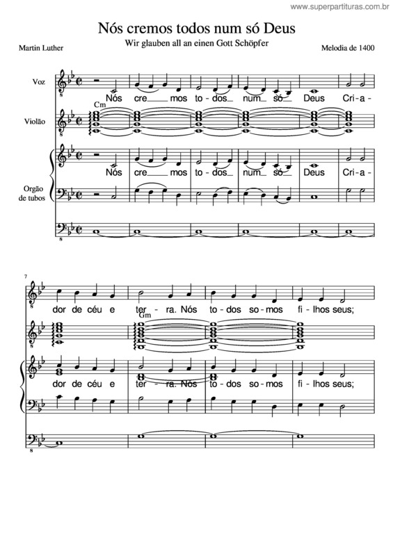 Partitura da música Nós Cremos Todos Num Só Deus Em Dó Menor