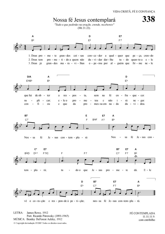 Partitura da música Nossa Fé Jesus Contemplará