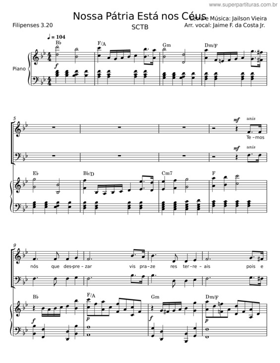 Partitura da música Nossa Pátria Está Nos Céus