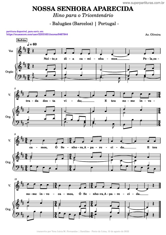 Partitura da música Nossa Senhora Aparecida v.2