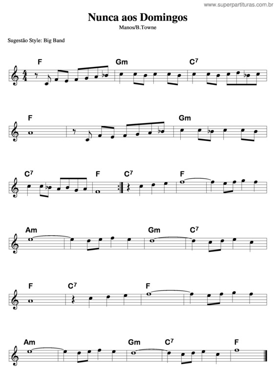 Partitura da música Nunca Aos Domingos