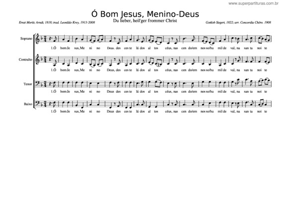 Partitura da música Ó Bom Jesus, Menino Deus