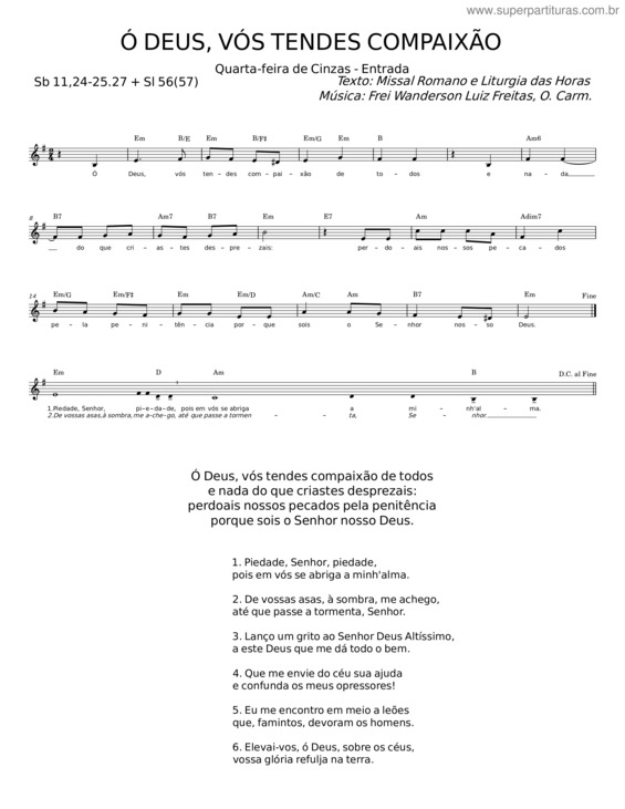 Partitura da música Ó Deus, Vós Tendes Compaixão