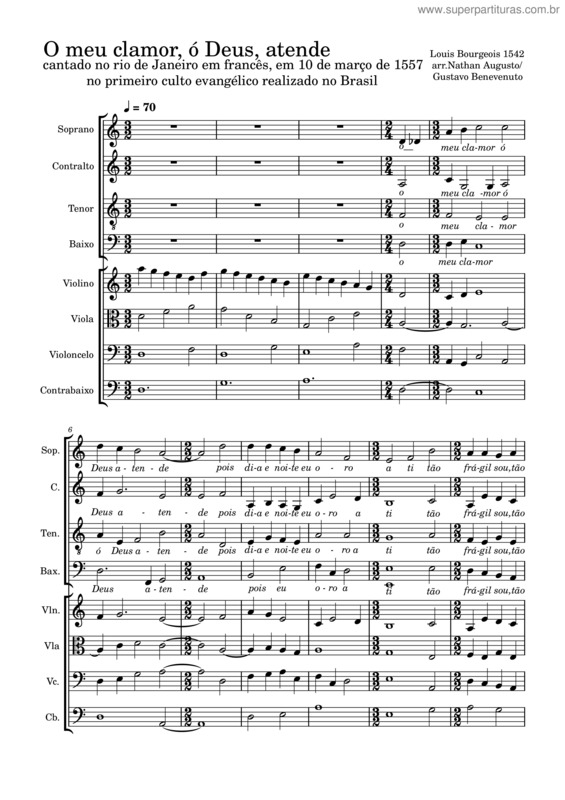 Partitura da música O Meu Clamor. Ó Deus, Atende