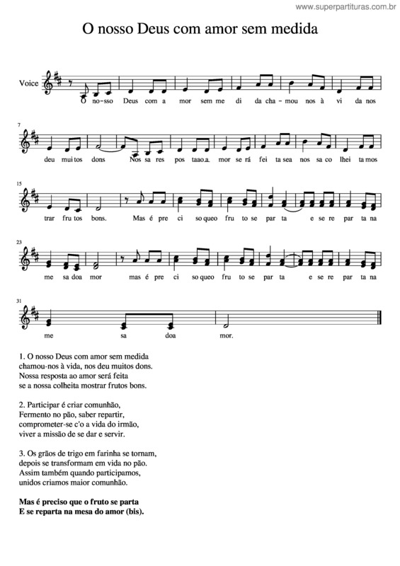 Partitura da música O Nosso Deus Com Amor Sem Medida