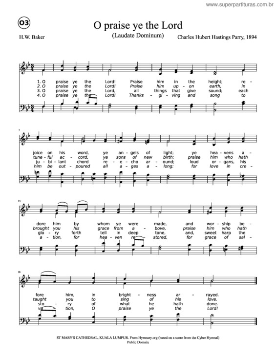 Partitura da música O Praise Ye The Lord – Laudate Dominum
