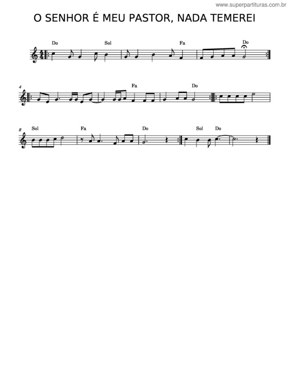 Partitura da música O Senhor É Meu Pastor, Nada Temerei