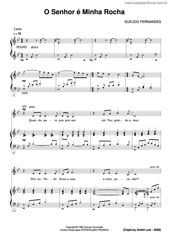 Partitura da música O Senhor É Minha Rocha