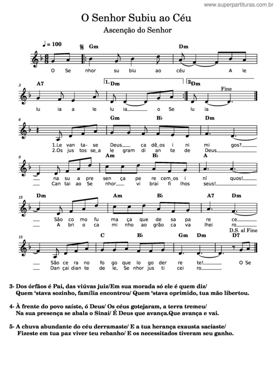 Partitura da música O Senhor Subiu Ao Céu