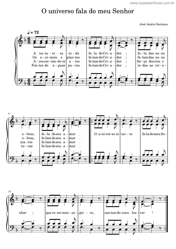 Partitura da música O Universo Fala Do Meu Senhor – José Acácio Santana