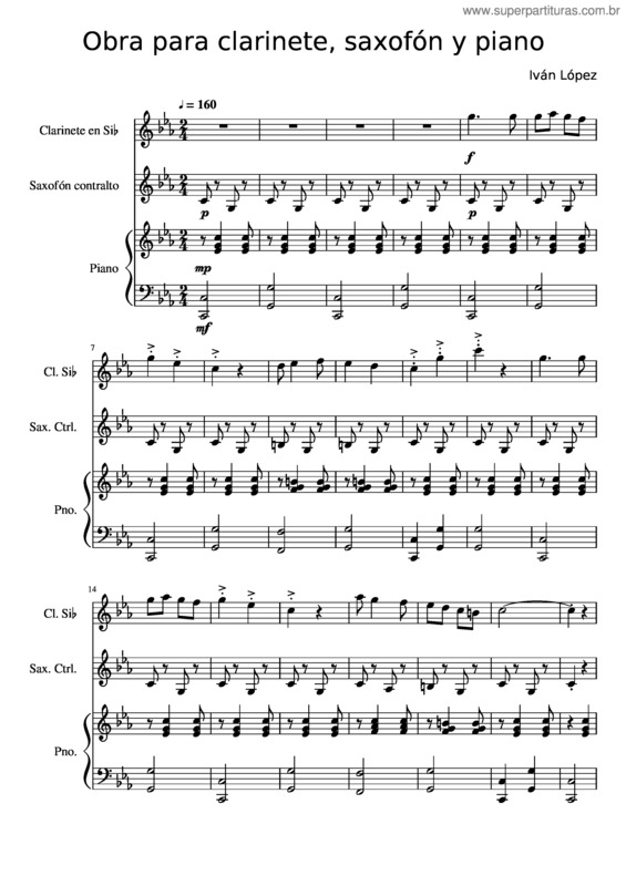 Partitura da música Obra Para Clarinete, Saxofón Y Piano