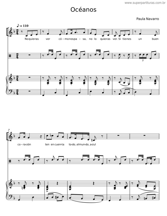 Partitura da música Océanos v.28